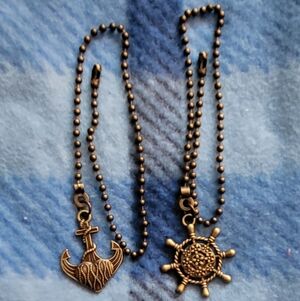 Nautical Anchor and Wheel Pendant Necklace